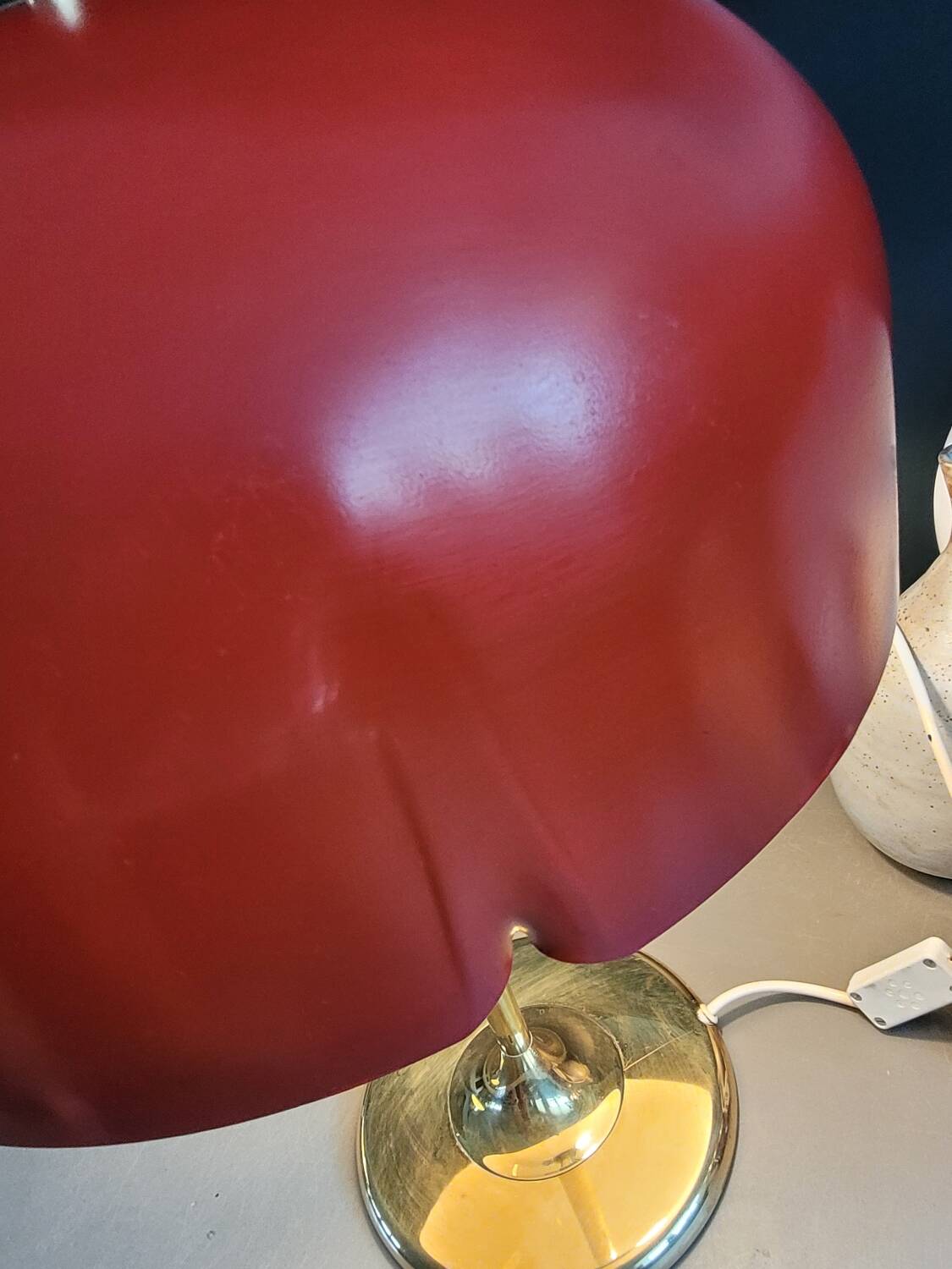 Vintage table lamp with bell shade and brass base