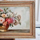 Oil on canvas bouquet of roses signed