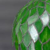 Palm lamp in silvered bronze and green stained glass foliage lampshade, Art Nouveau, 1900
