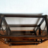 Rattan bookcase and smoked glass 1960