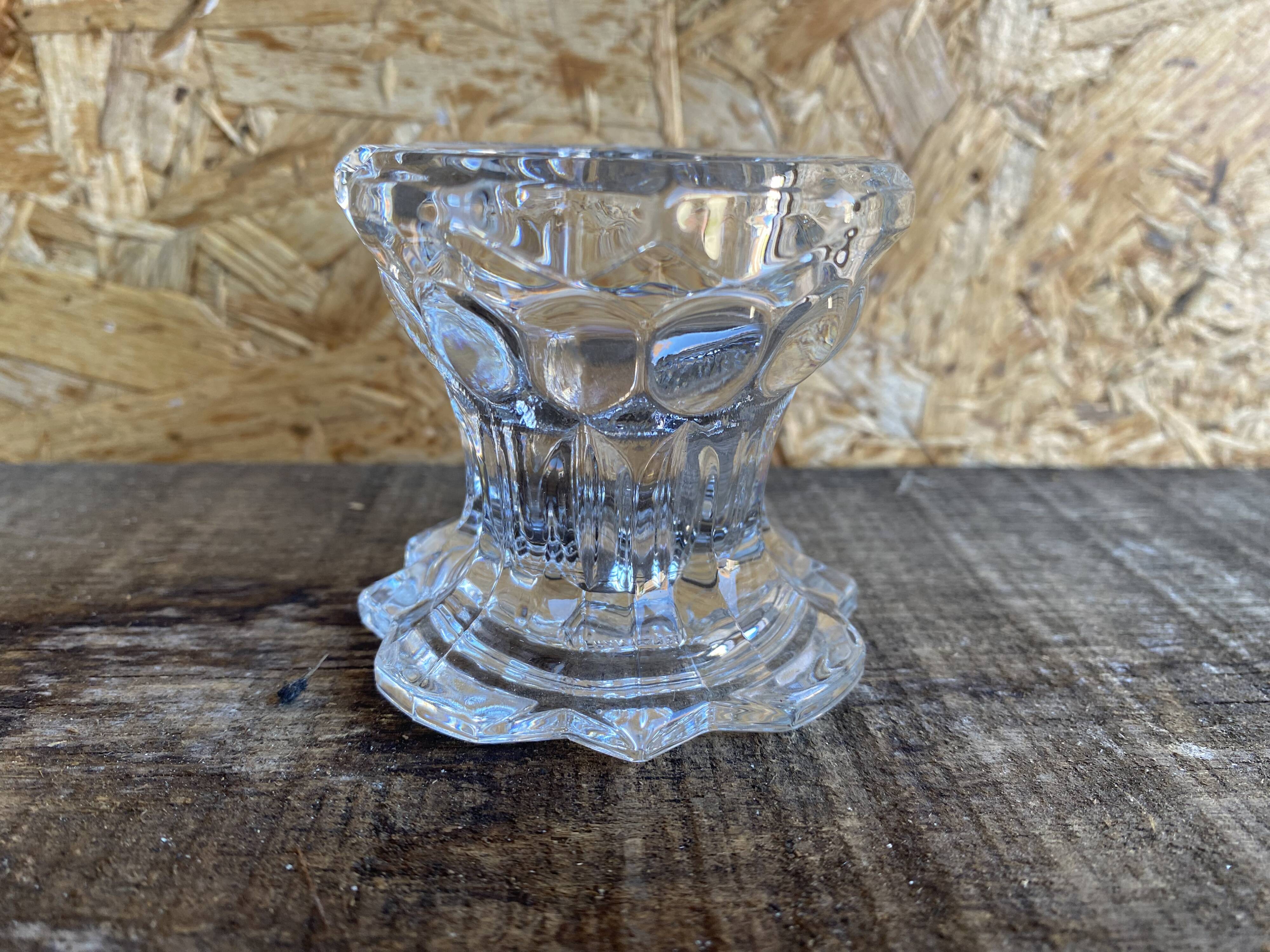 Set of 4 vintage conical moulded glass candle holders sully