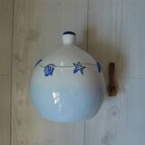 Ceramic salt pot and wooden spatula