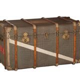Anc Large cabin trunk in khaki canvas with a snakeskin effect, wood & brass