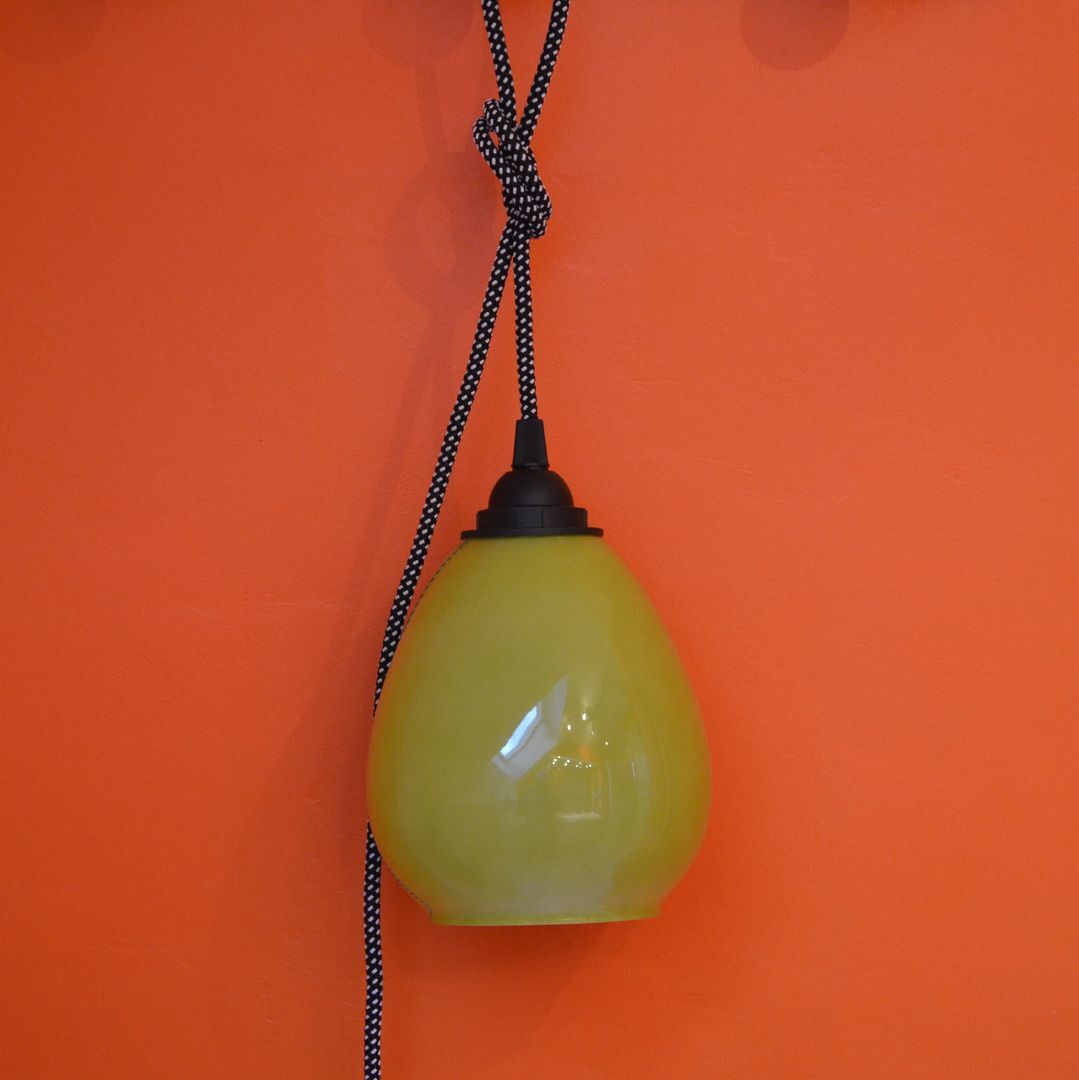 Sixties pop glass walk-in lamp - green colours and black and white cord