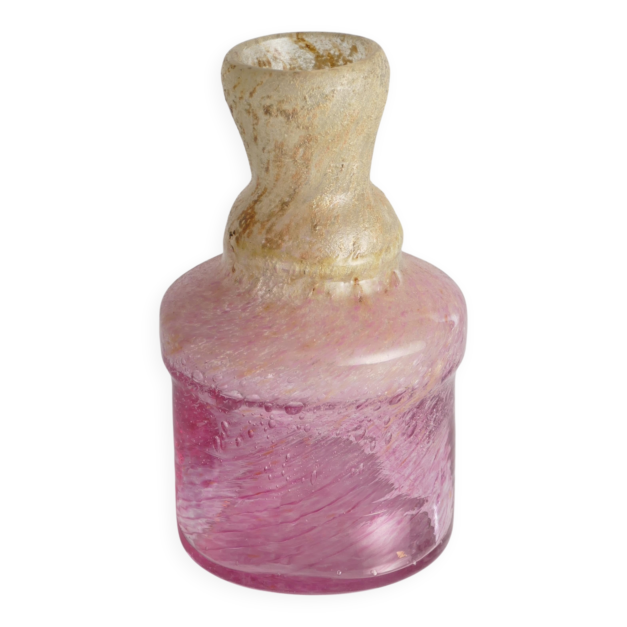 Unique Bubblegum Pink and Yellow Art Glass Vase by Milan Vobruba, Sweden 1980s