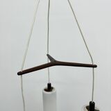 Mid-century design pendant lamp teak and opaline glass, 1970s