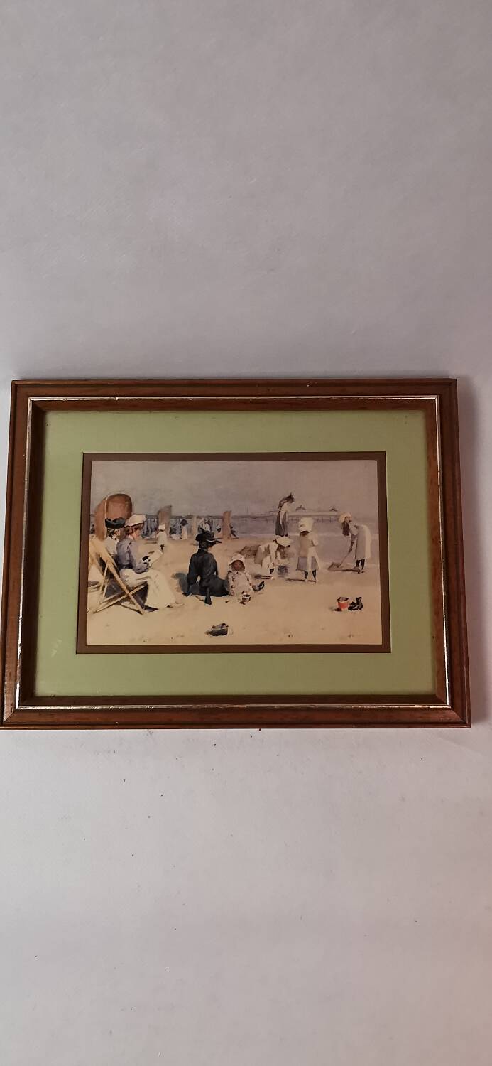 Frame with watercolor print Édouard Van Goethem seaside beach