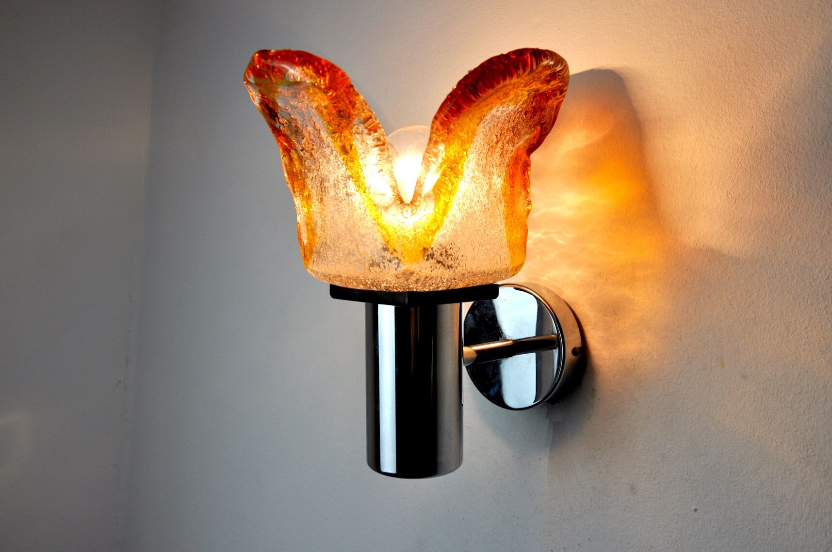 Wall lamp murano mazzega orange, frosted glass, italy, 1960