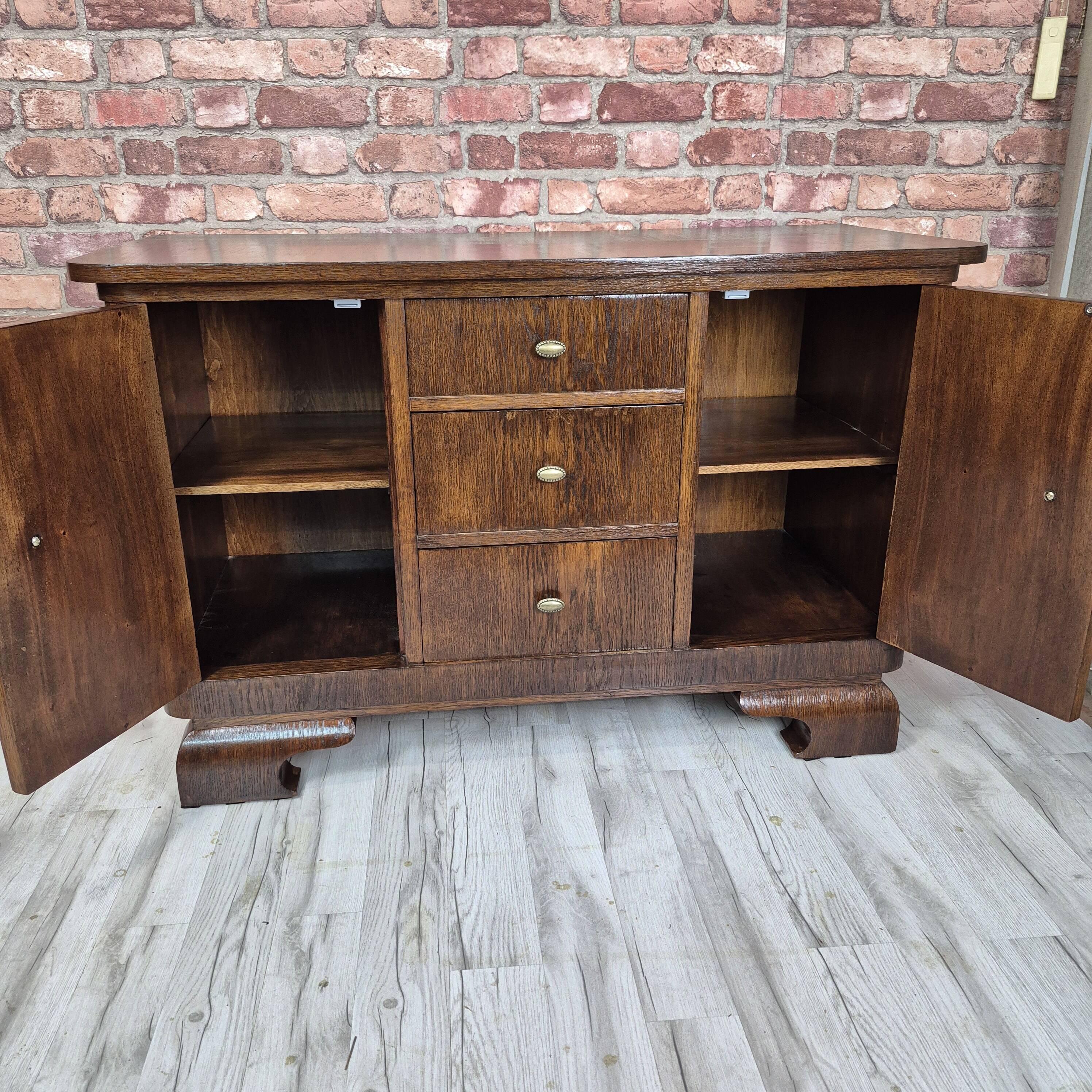 Restored Art Deco Walnut & Oak Commode TV Console 1940s