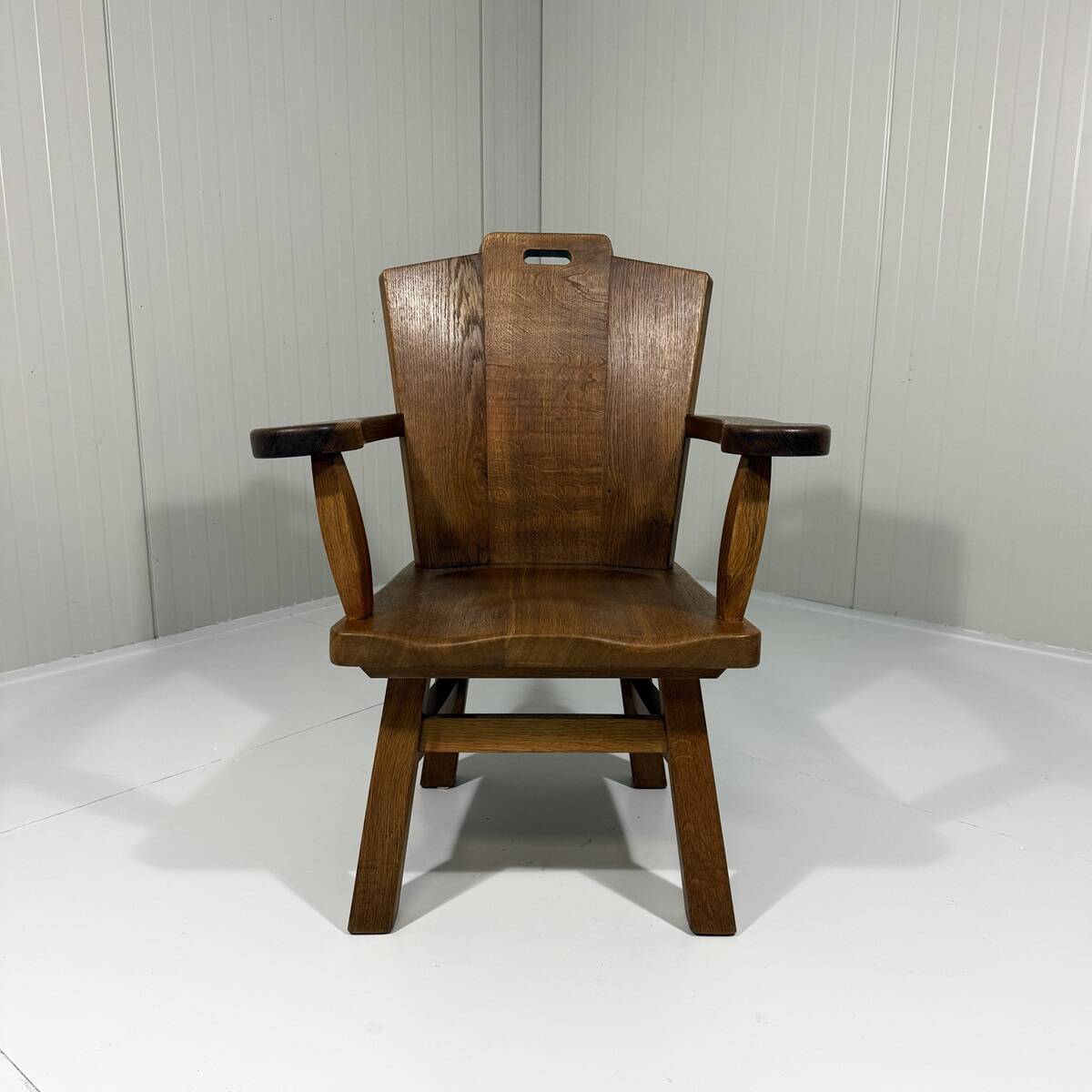 Rustic brutalist arm chair solid oak 1960’s