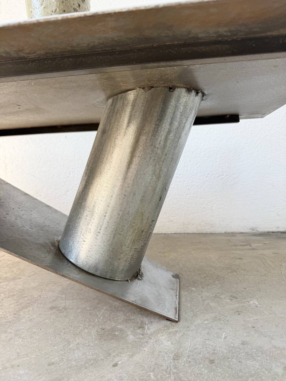 Handcrafted metal coffee table from the 1970s