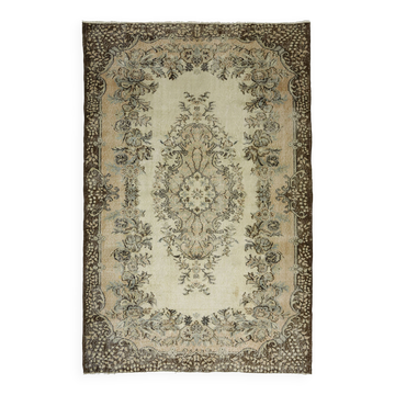 Vintage Turkish Carpet Beige and Brown Floral 271 x 174 cm
