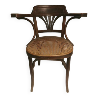 Kohn - ancienne chaise de bar brasserie , fauteuil de bureau américain assise cannée
