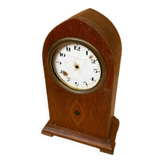 Antique mantel clock arched marquetry mahogany wood vintage