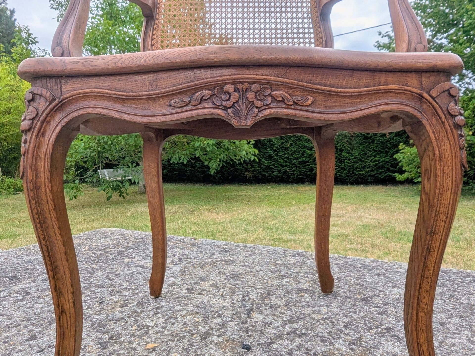 Antique Louis XV Style Armchair 20th Century Oak Caning Office Living Room