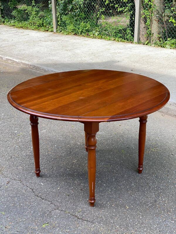 Table à manger ronde à volets extensible Louis Philippe bois massif