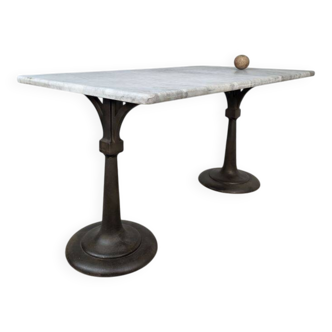 Superb cast iron and Carrara marble display table from a chocolate factory circa 1900