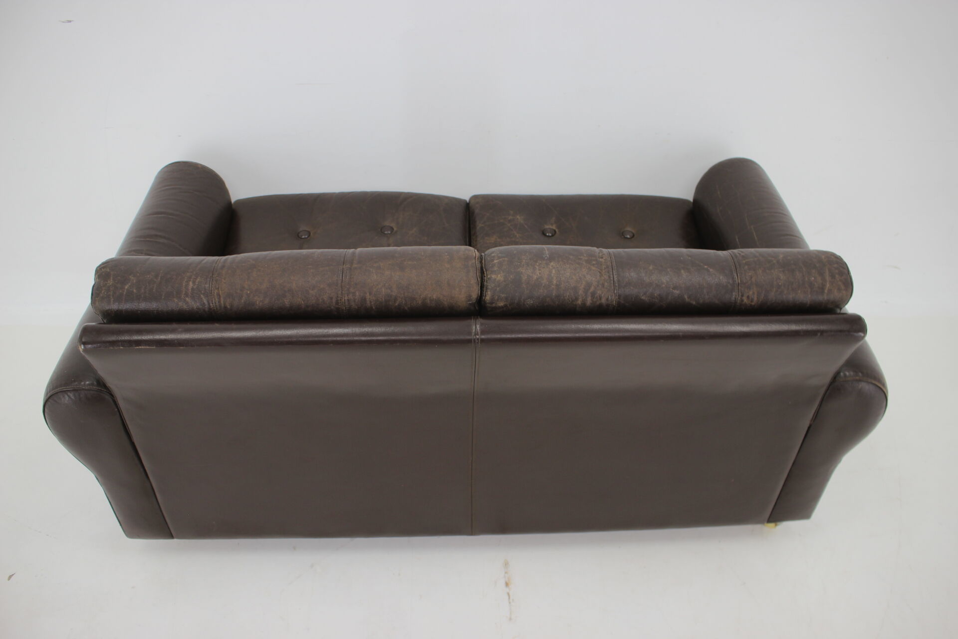 1970s Danish Brown Leather 2 Seater Sofa