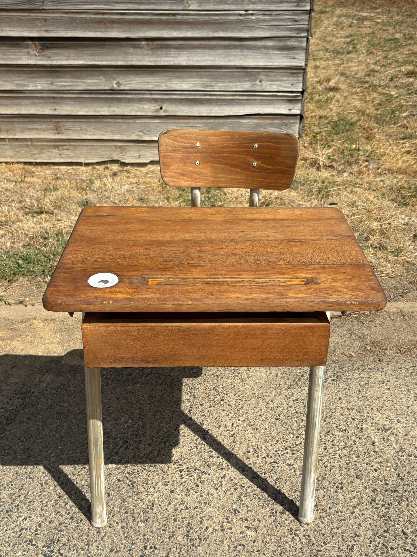 Renovated antique desk with inkwell