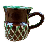 Petit pichet vintage en céramique émaillée brune décor géométrique