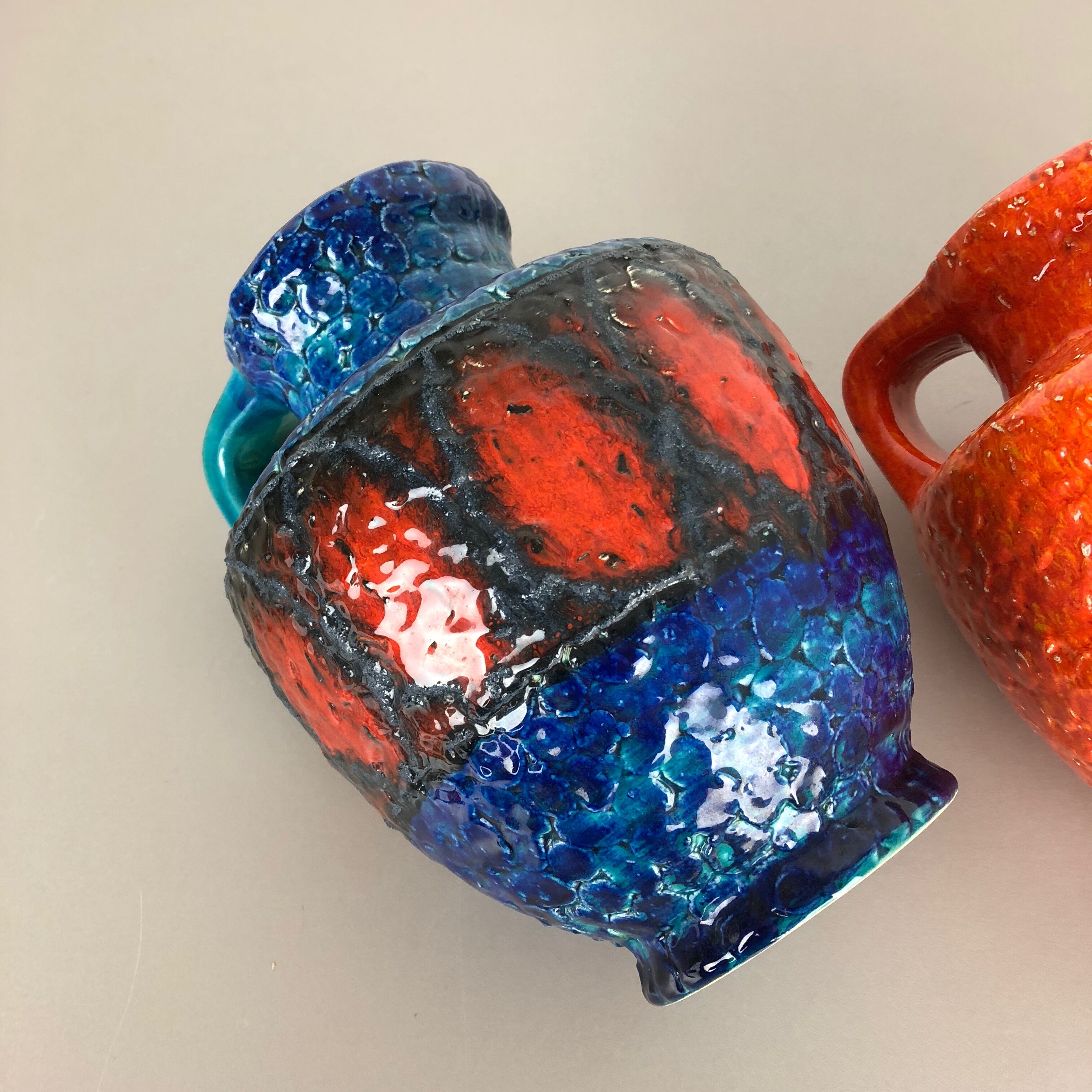 Set of 2 Multi-Color Fat Lava Op Art Pottery Vase Made Bay Ceramics, Germany
