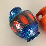 Set of 2 Multi-Color Fat Lava Op Art Pottery Vase Made Bay Ceramics, Germany