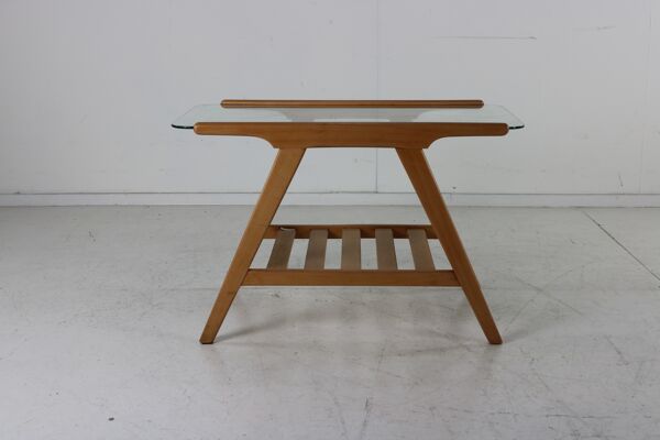 Table d’appoint en bois de chêne avec plateau en verre
