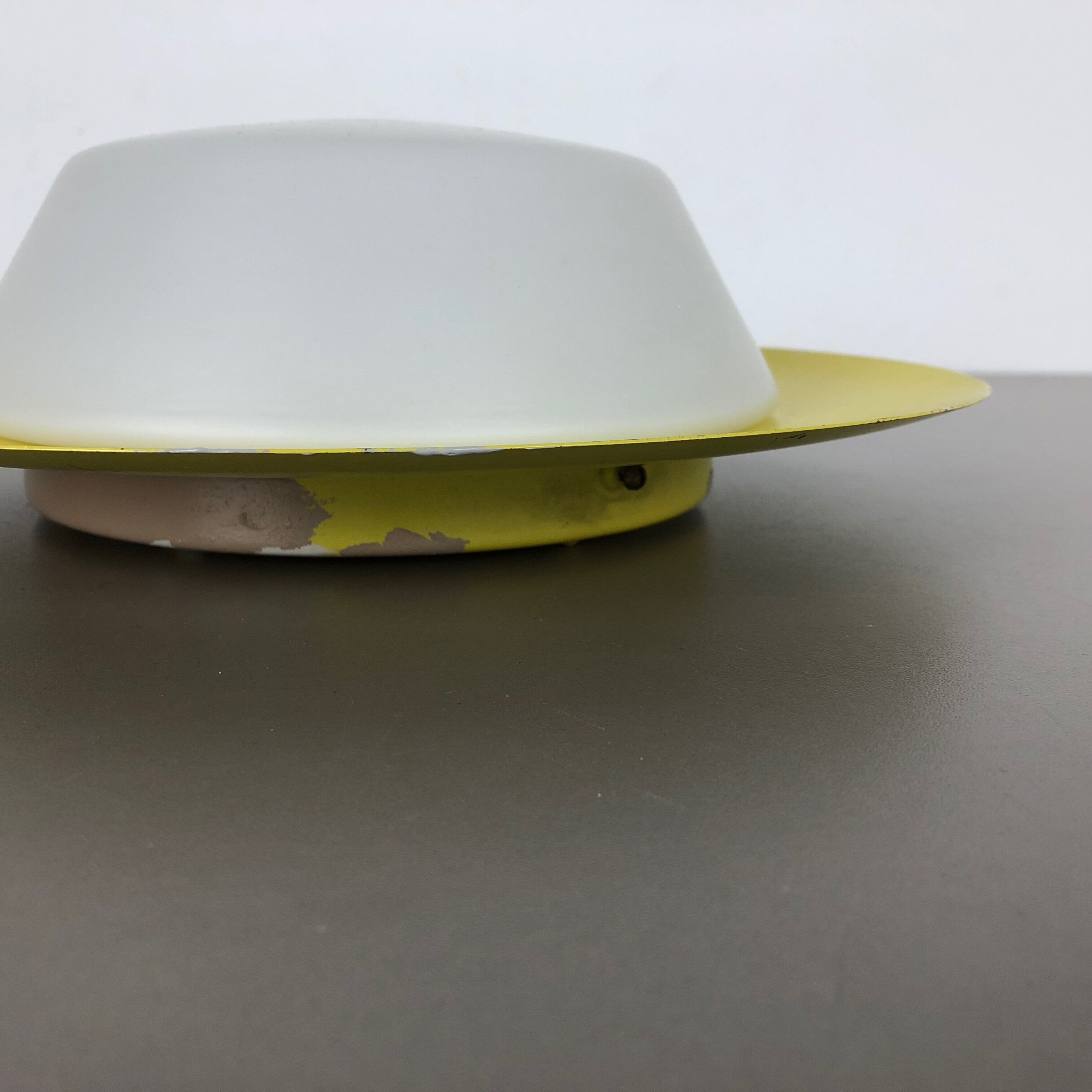 Metal opaline glass wall light, yellow, Italy, 1960s