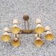Vintage chandelier from the 50s in glass and brass 6 diabolo glass tulips