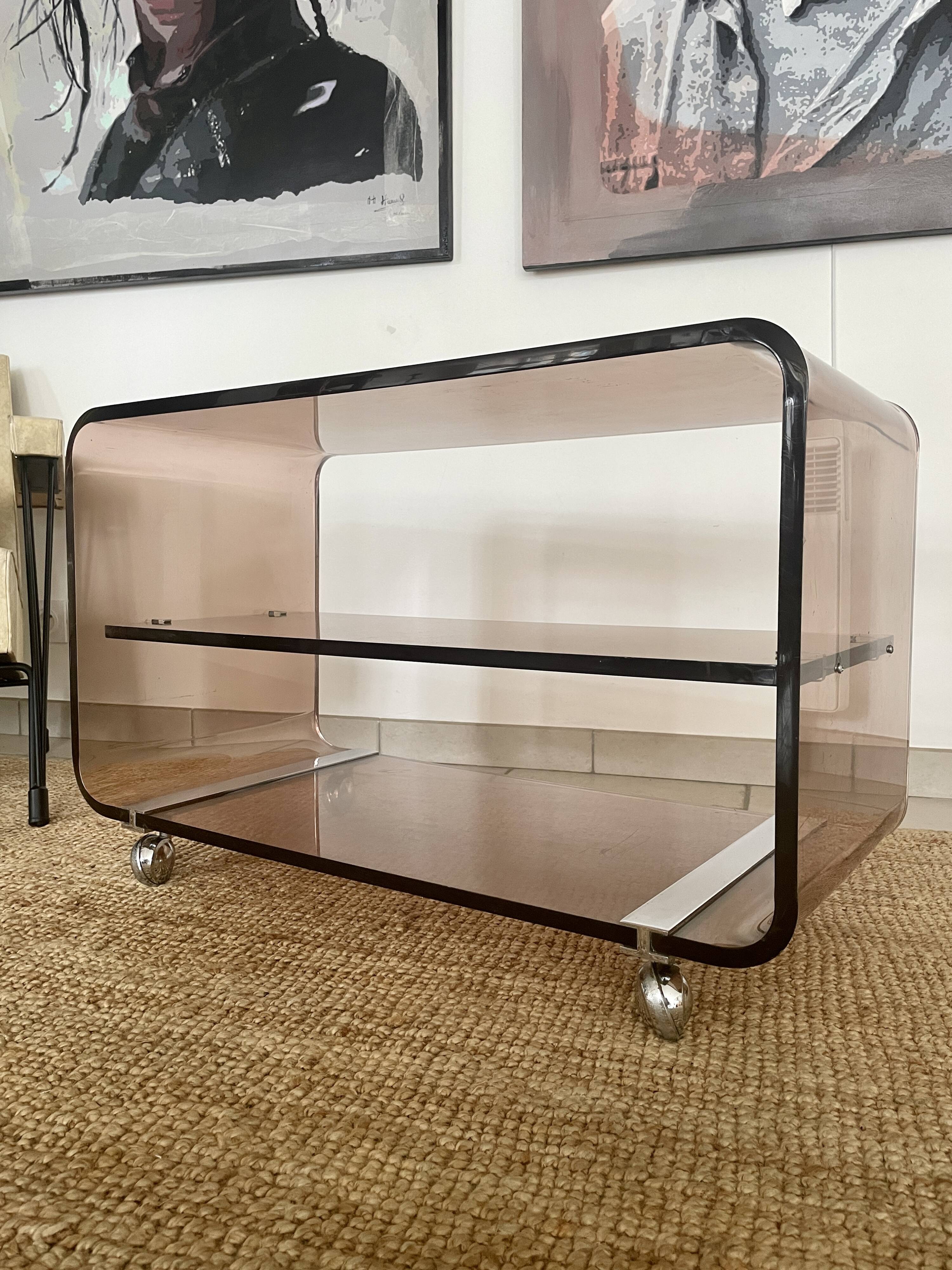 Coffee table in smoked plexiglass by Michel Dumas for Roche Bobois