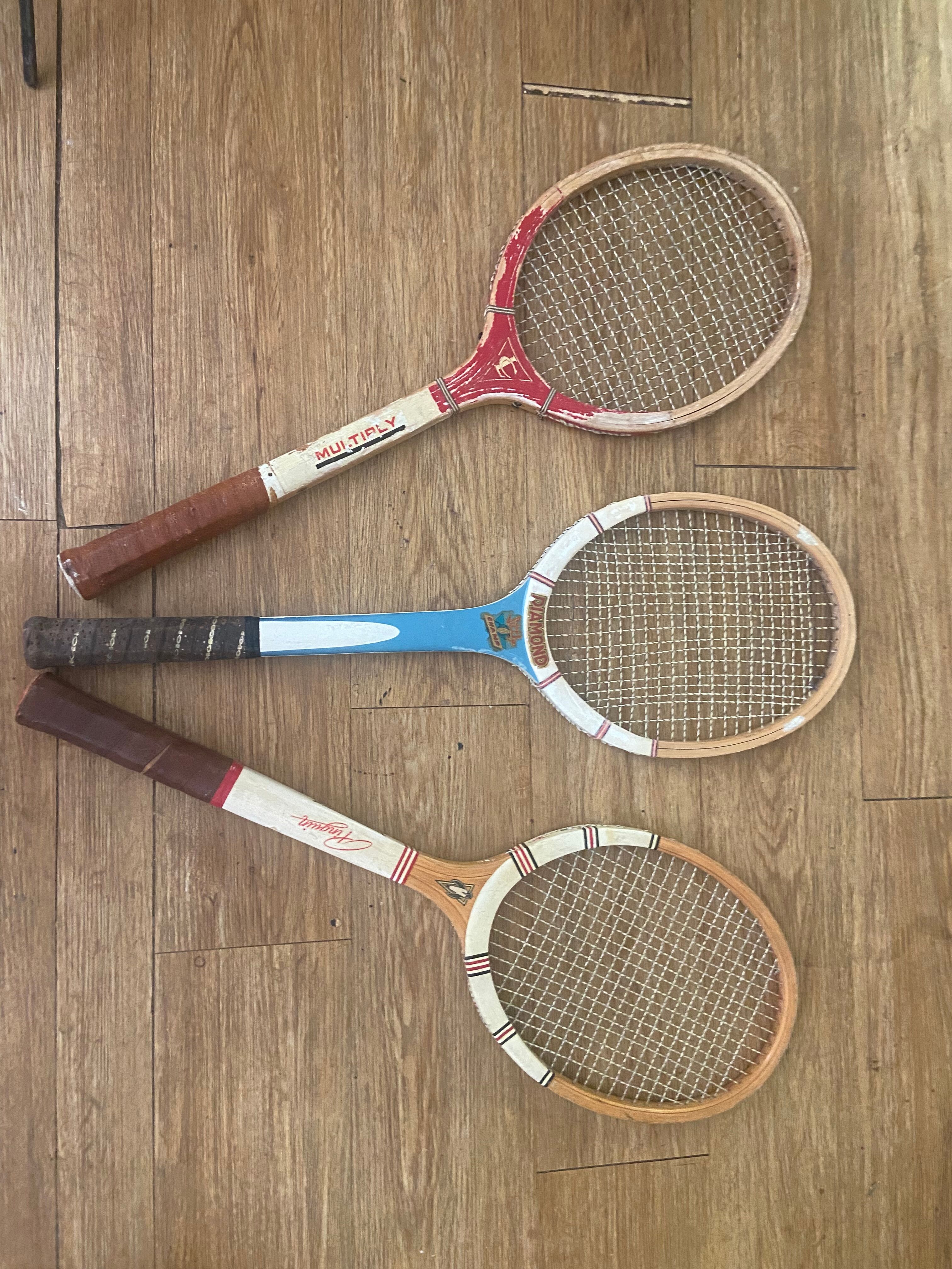 Series of 3 wooden rackets years 50-60