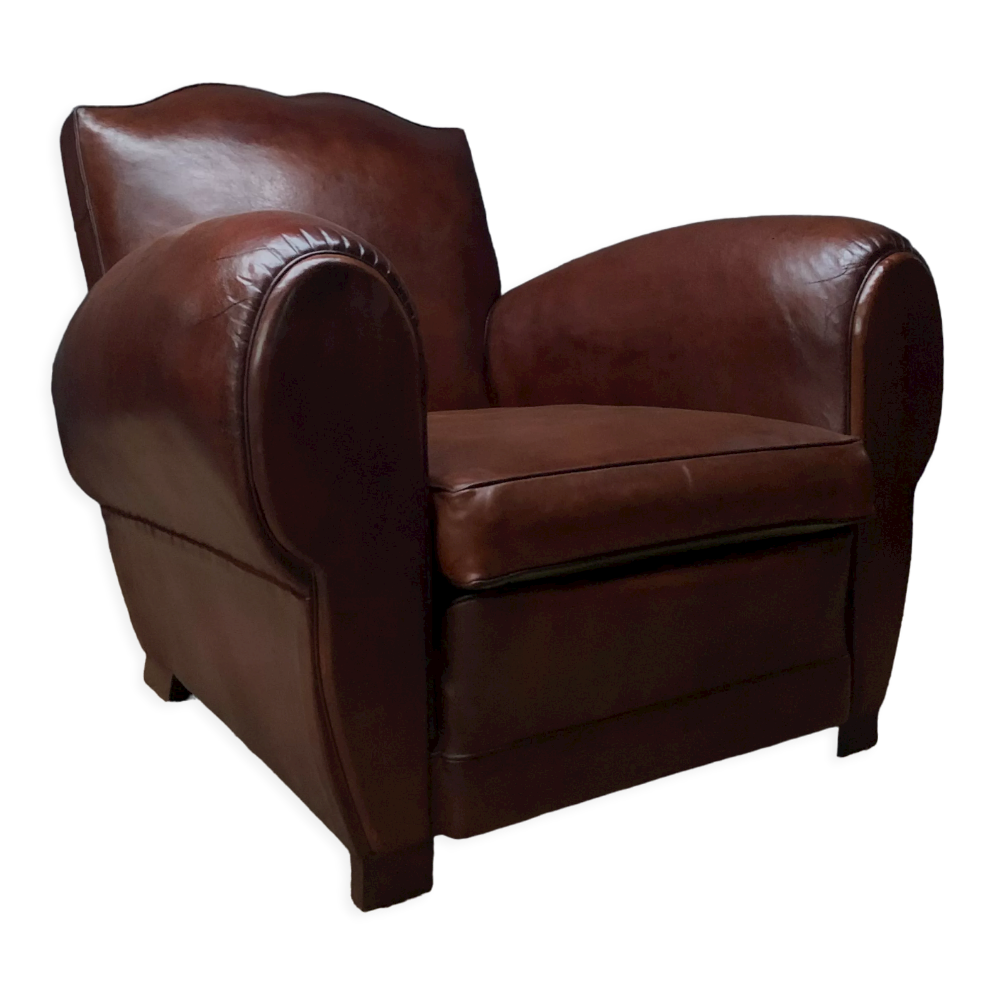 Leather club chair, havana moustache model, with cuban cigar arms, circa 1930's