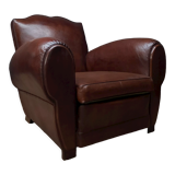 Leather club chair, havana moustache model, with cuban cigar arms, circa 1930's
