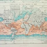 Old engraving 1898, Water temperatures, map • Lithograph, Original plate
