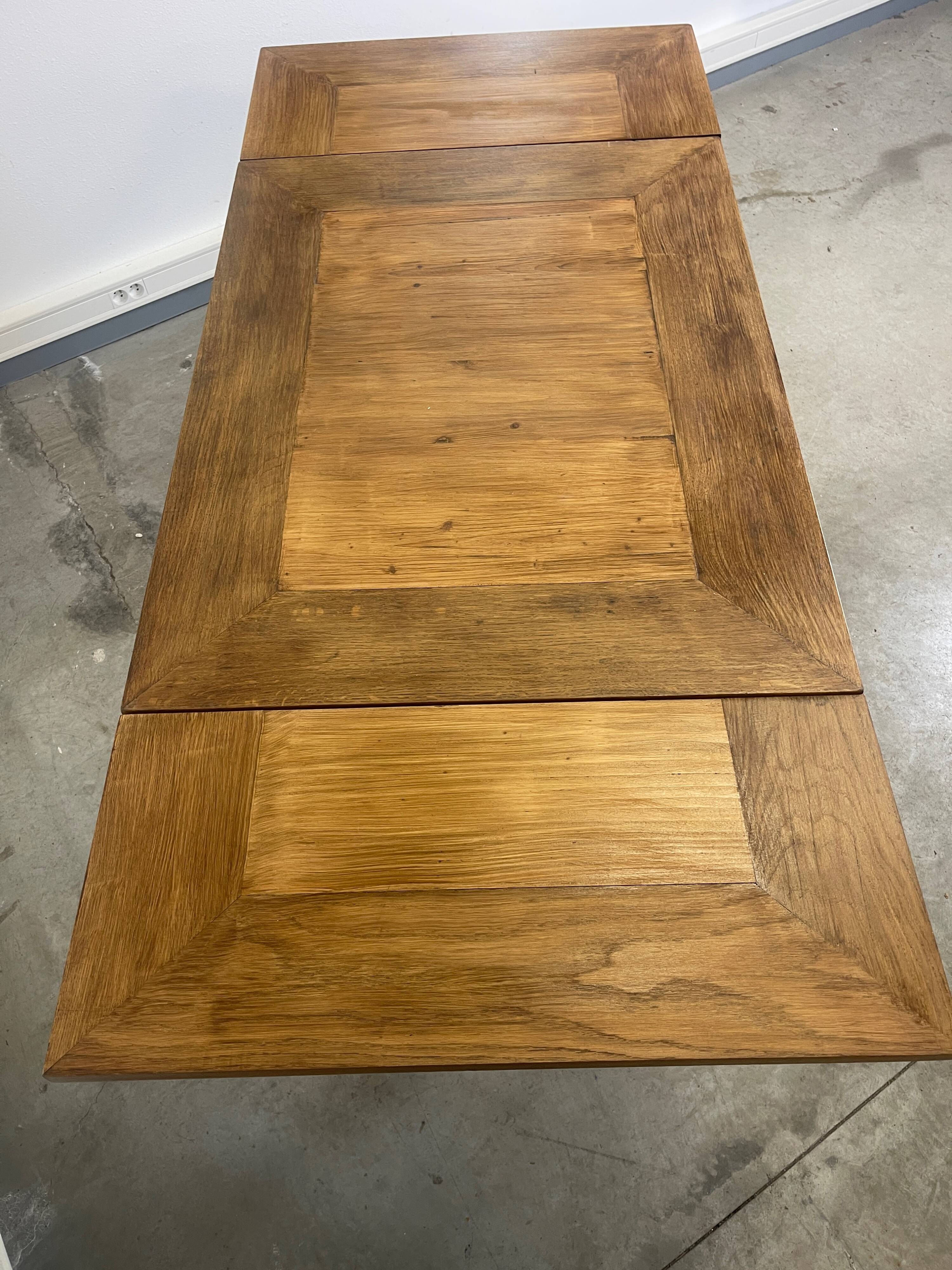 Rectangular extendable wooden table and black steel compass legs with 2 extensions France