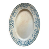 Plat ovale bleu modèle guirlande terre de fer
