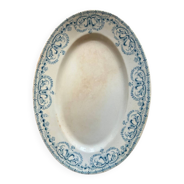 Blue oval plate, garland model, ironstone.