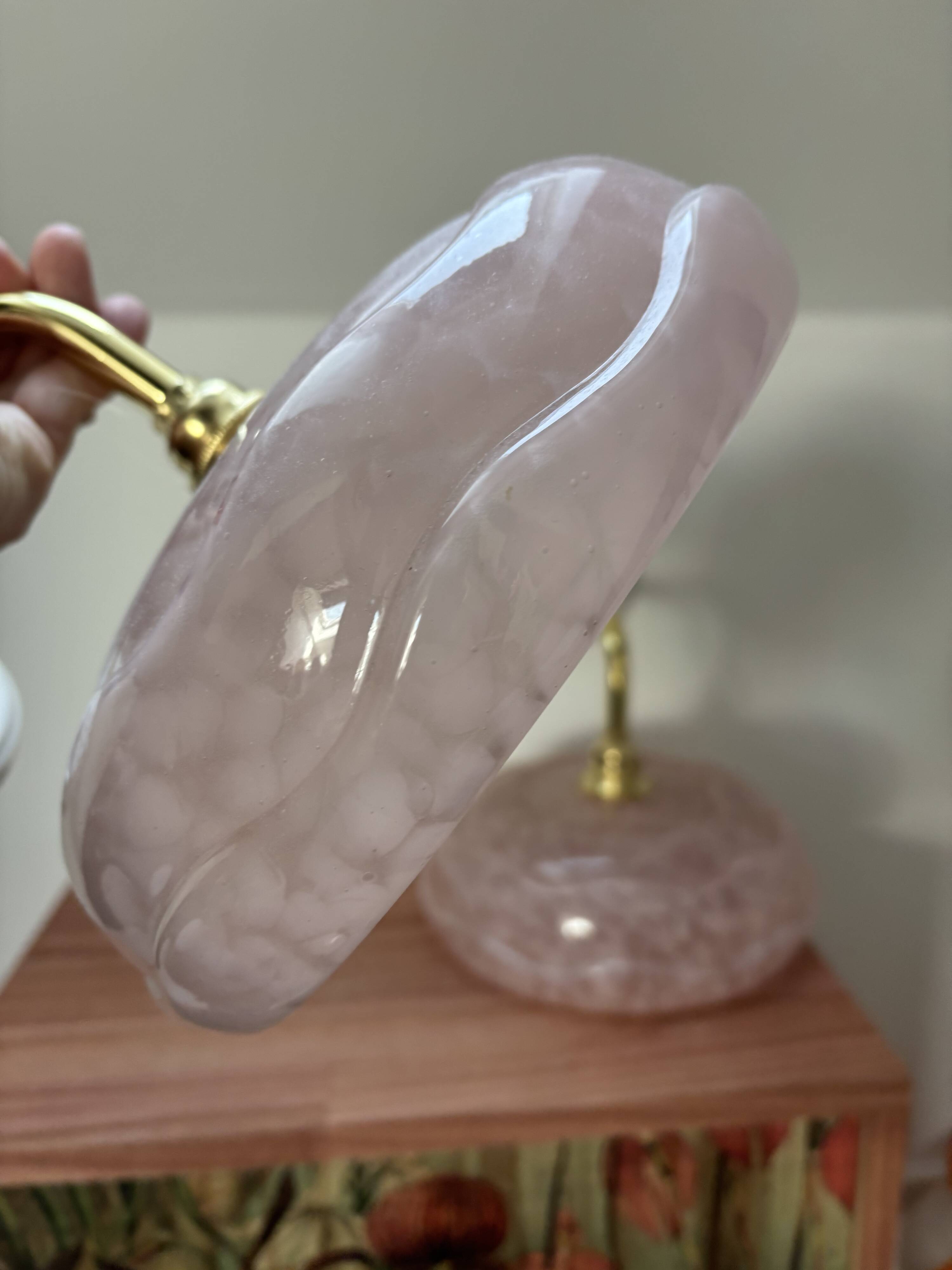 Pair of Art Deco speckled glass sconces
