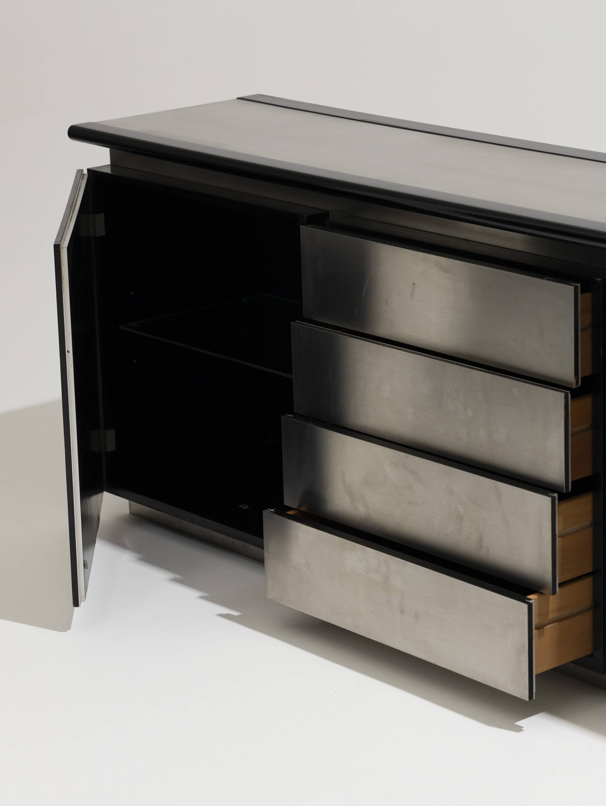 Brushed steel sideboard, lodovico acerbis, 1970s