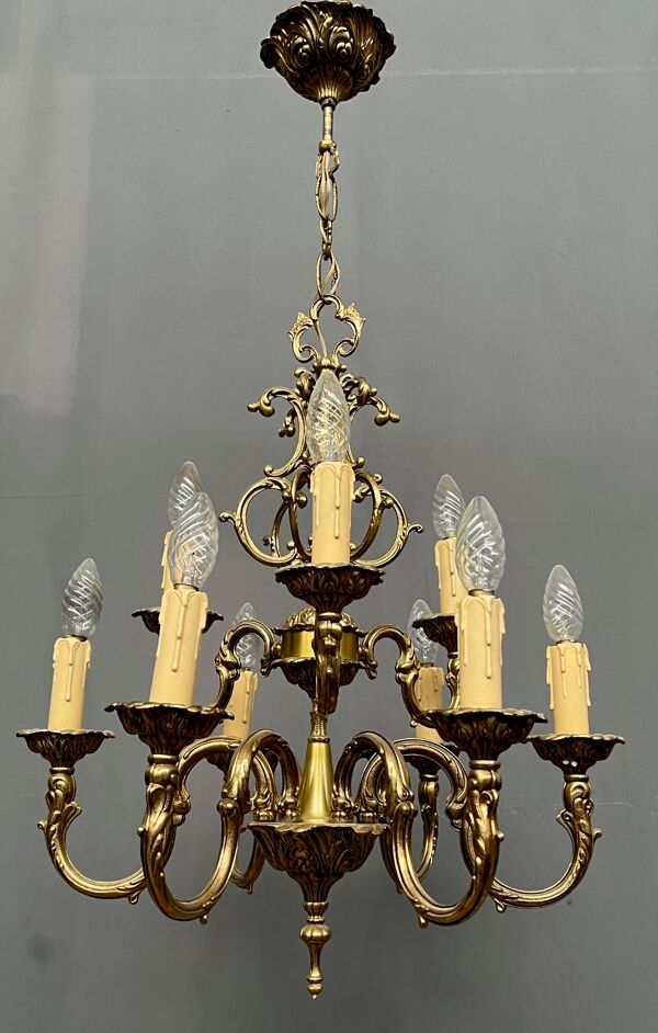 Lustre rococo, bronze doré massif