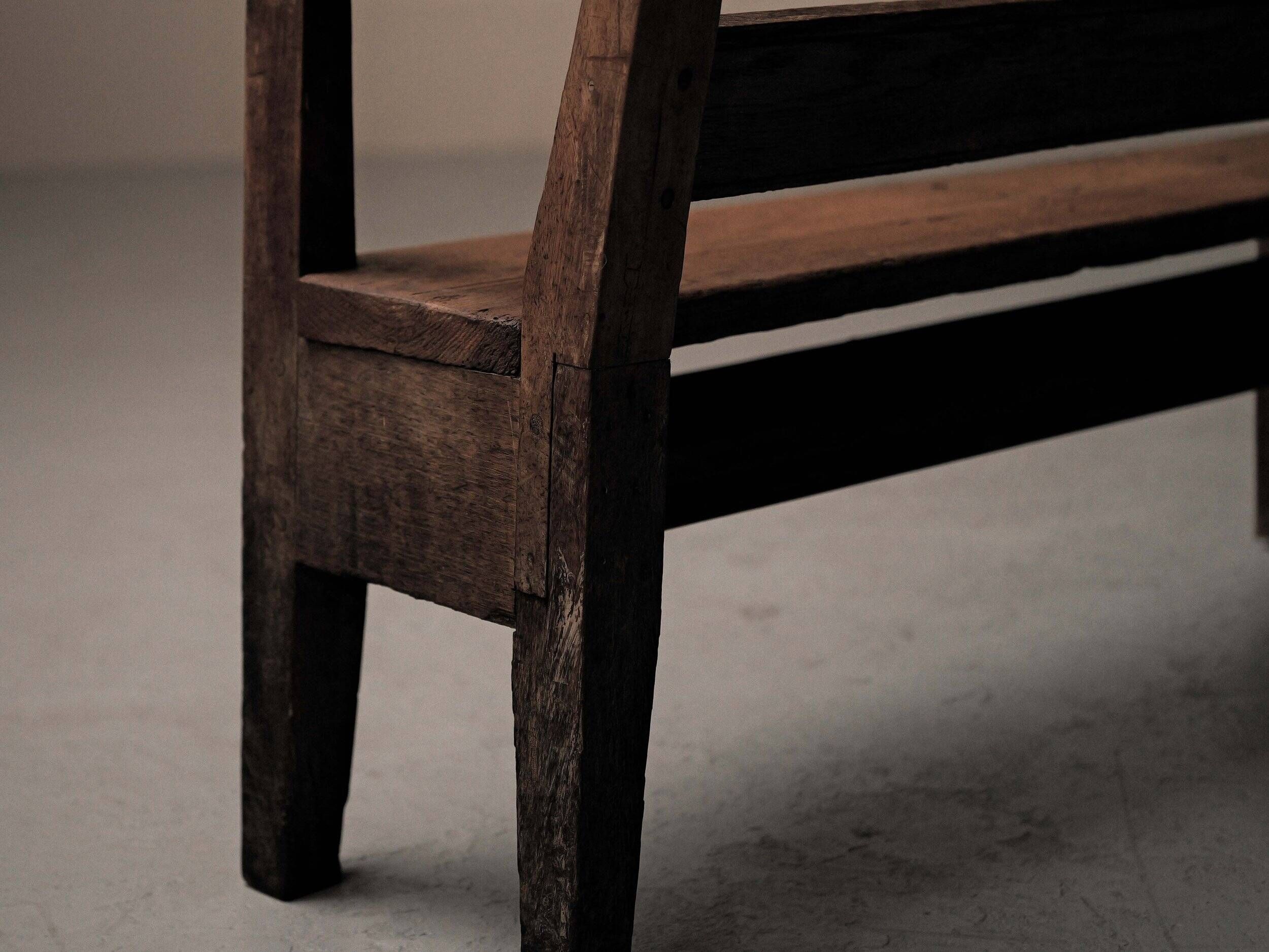 Large antique farmhouse bench in solid wood – Auvergne, around 1900