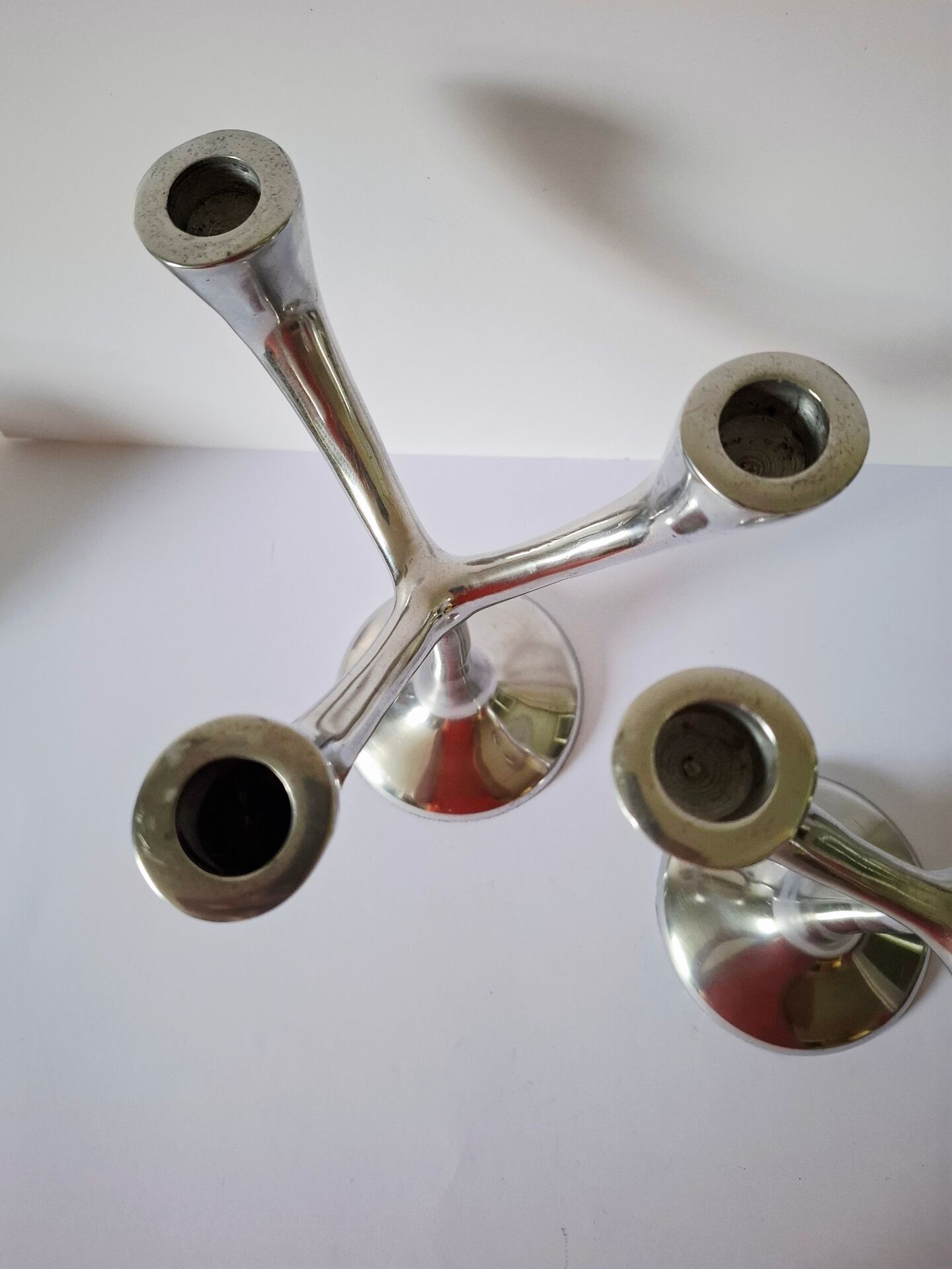 Vintage aluminium candlestick duo