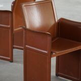 Ensemble de 4 fauteuils en cuir marron/rouge, Tito Agnoli, moderne italien, années 1970