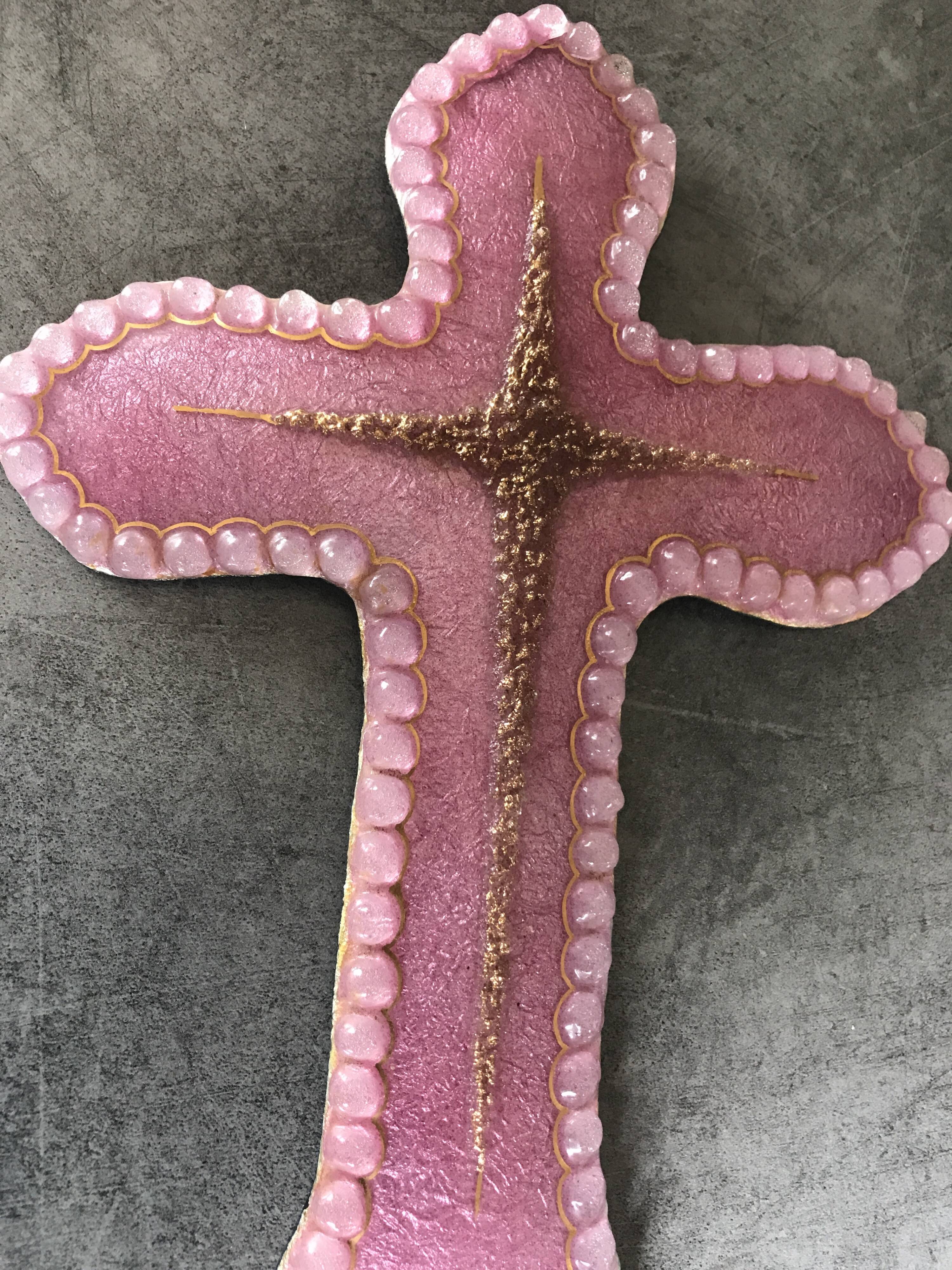 Religious wall cross in artistic enamel on silver signed P.BONNET, Limoges