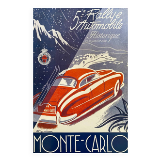 Affiche originale 5e Rallye Historique Monte Carlo 2002  par Geo Ham - Petit Format - On linen