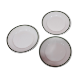 3 plates in white porcelain and green edging