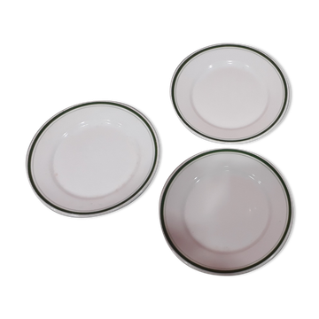 3 plates in white porcelain and green edging