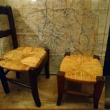 Children's straw chair and oak stool