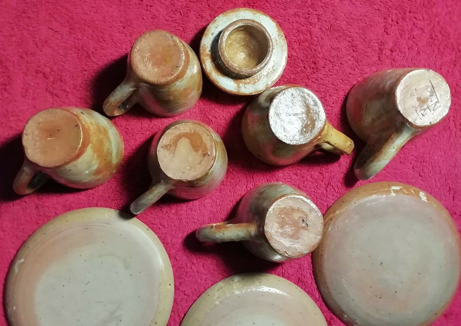 Set of 6 cups and under cups and teapot vered terracotta coffee