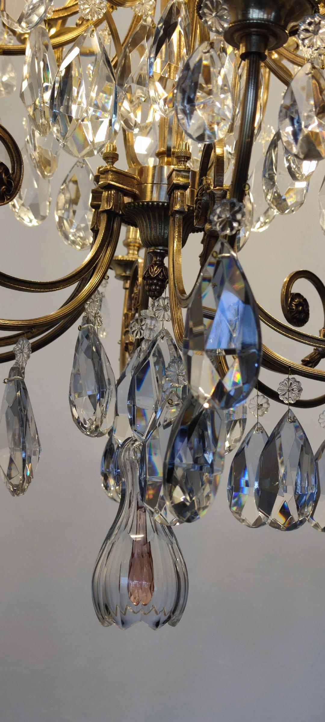 Crystal and bronze chandelier 12 arms of light